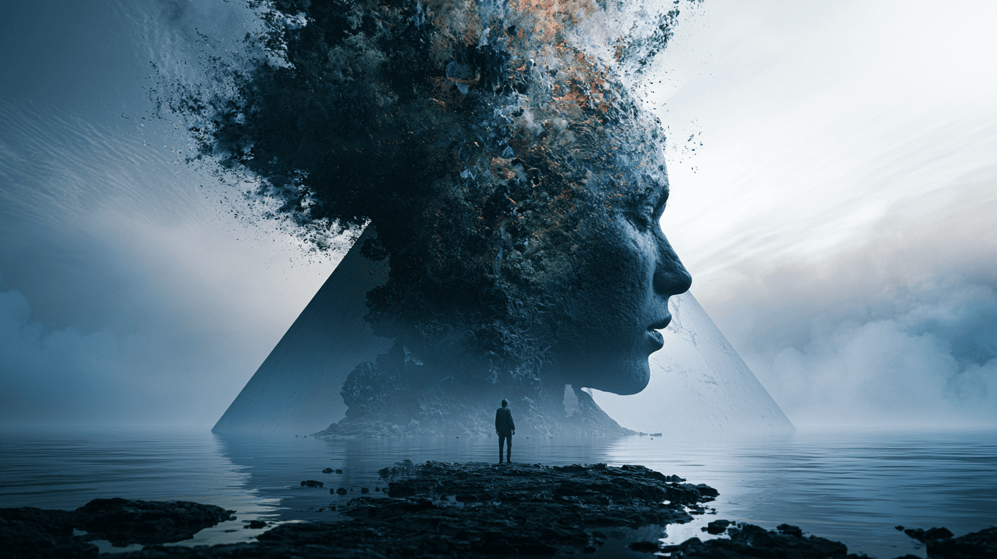 Stylized pyramid rendered as a luminous, colorful mind — the AdaptivVentures brand mark in motion